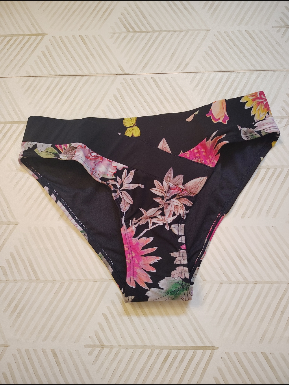 Women's Black Floral Bikini Bottom Rachel Rachel Roy Small Net